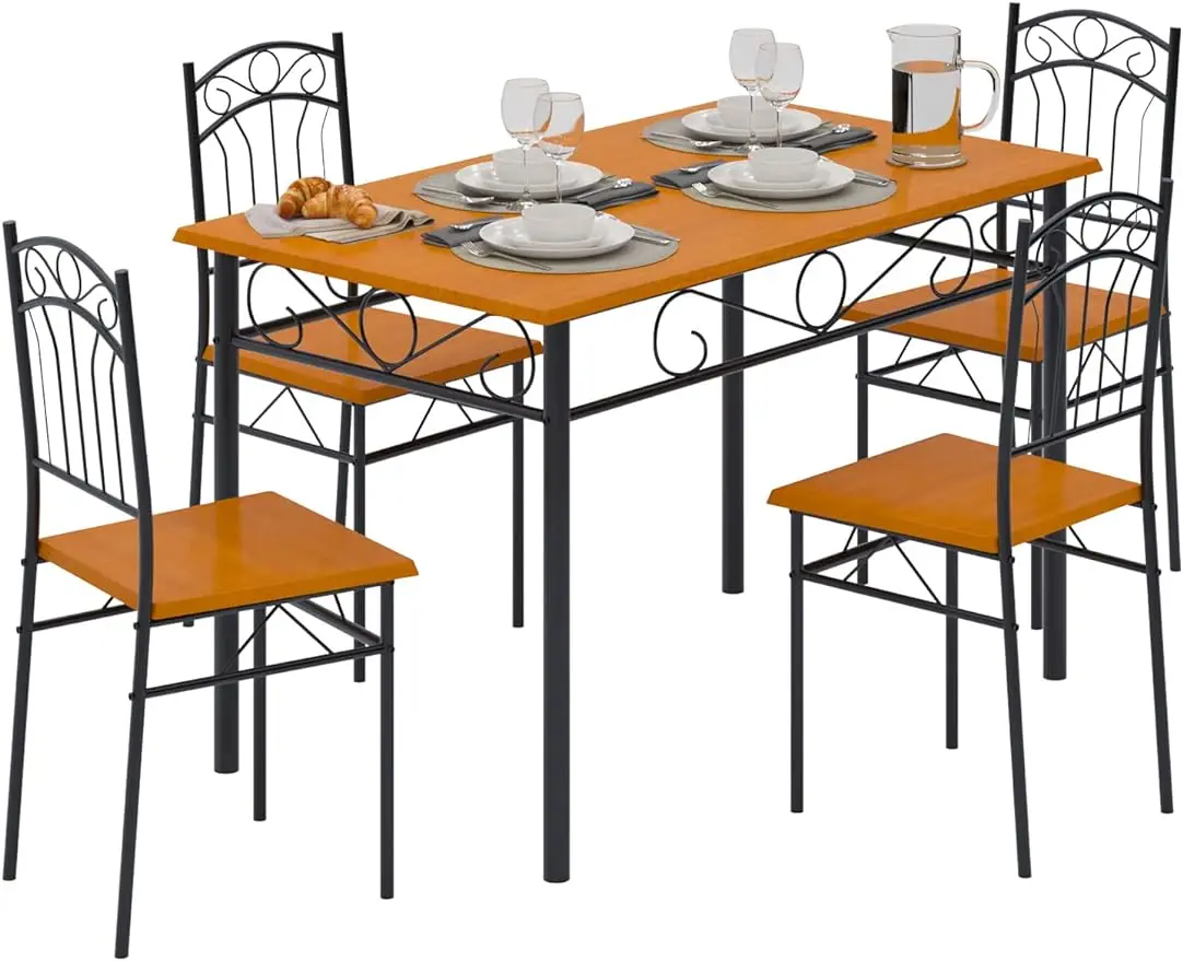 

SogesHome 5-Piece Country Style Kitchen Dining Room Table Sets, 47.25’’ Compact Lunch Table Set, Table and 4 Chairs for 4