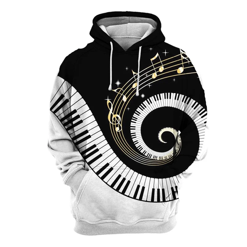 Piano Guitar 3D Print Hoodie For Men Long Sleeve Pullover Musical Instrument Pattern Sweatshirts Street Hooded Coat Male Clothes