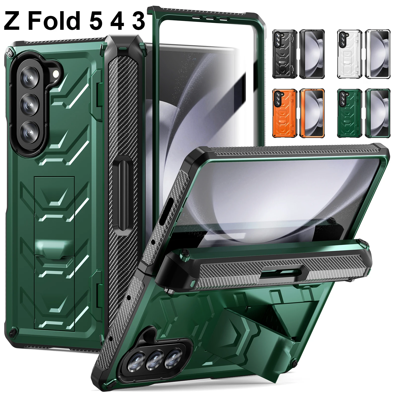 

with S Pen Slot For Samsung Galaxy Z Fold 5 Case Hinge Armor Rugged Shockproof Kickstand 360 Full Protector Phone Cover Fold 4 3