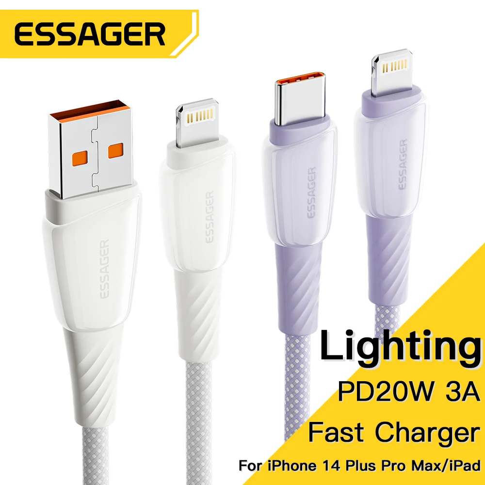 

ESSAGER PD 20W USB C Cable For iPhone 12 13 14 Plus Pro Max 3A Fast Charging Charger Cable For iPad Data Cord Wire 0.5/1/2/3m