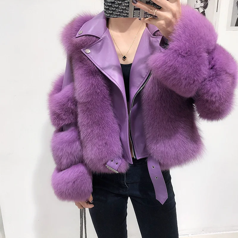 Winter Natural Fox Fur Coat Ladies Fashion Luxury Thermal Fur Jacket Outdoor Thermal Fur Motorcycle Clothing