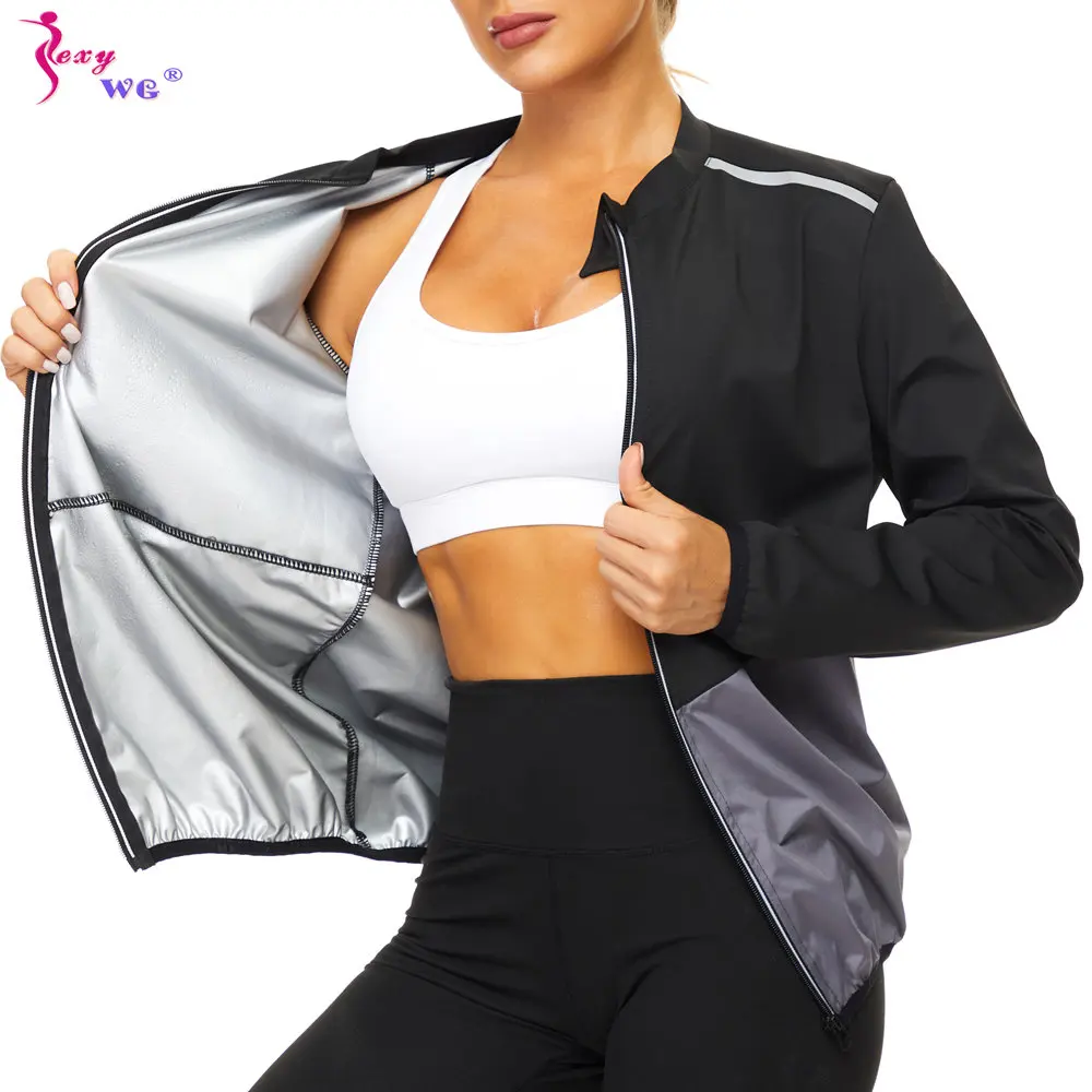 SEXYWG Sauna Jacket for Women Sweat Slimming Top Weight Loss Long Sleeve Fitness Suit Ladies Zipper Body Shaper Workout Sport