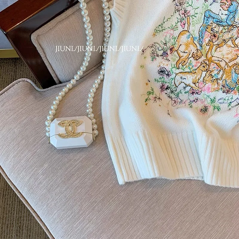 Женский вязаный свитер с вышивкой винтажный элегантный модный Дамский пуловер