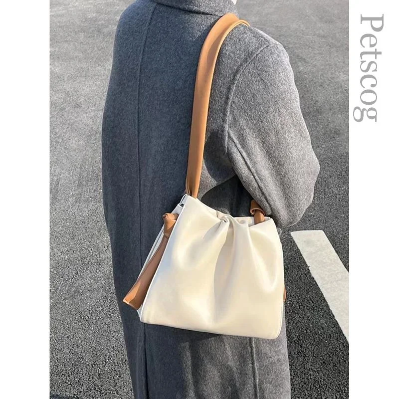 

Сумка-мешок 2023, роскошная трендовая женская сумка на плечо, плиссированные сумочки из мягкой искусственной кожи, женская модная цветная контрастная сумочка на подмышках