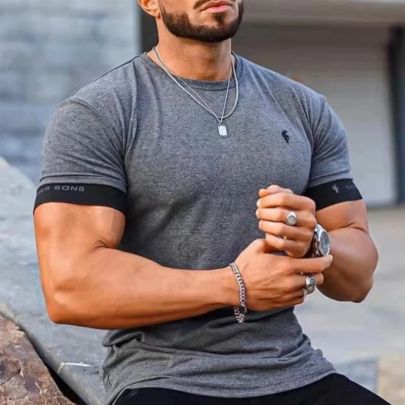 

2022 Summer Casual Men Running T-Shirts Gym Fitness Training New Male O-Neck Printed High Quality Sports T-Shirts Oversized Tops