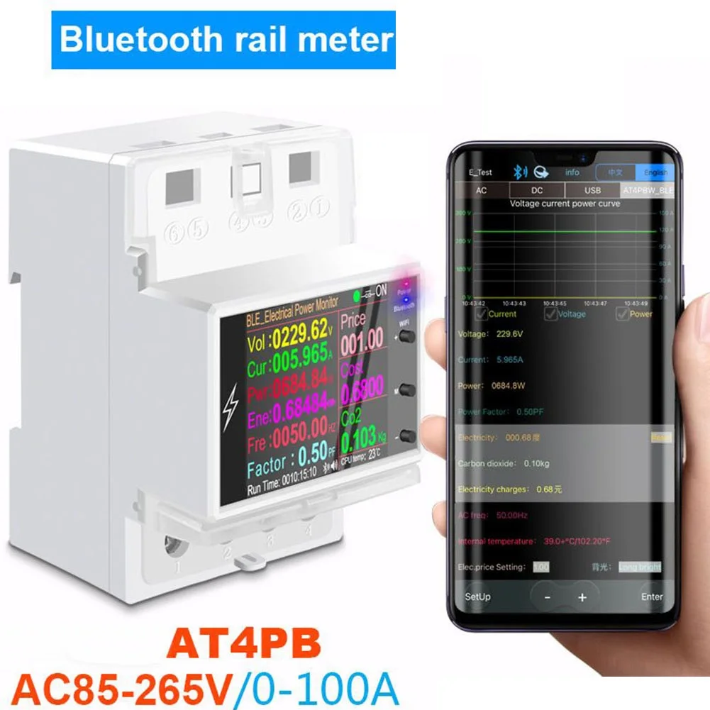

AT4PW 100A Tuya WIFI Din Rail Smart Switch Digital Power Energy Volt Amp Kwh Frequency Factor Meter Electric Consumption Counter