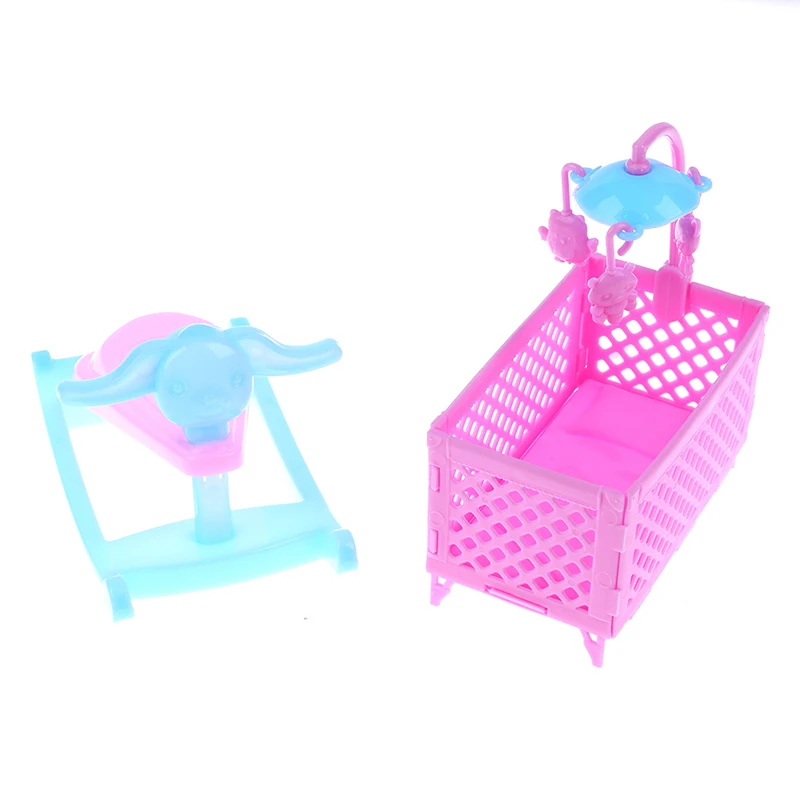 

1pcs Mini Imitation Furniture Doll Bed Princess Doll House Accessories Children's Toy Miniature Crib Bed And Wooden Horse