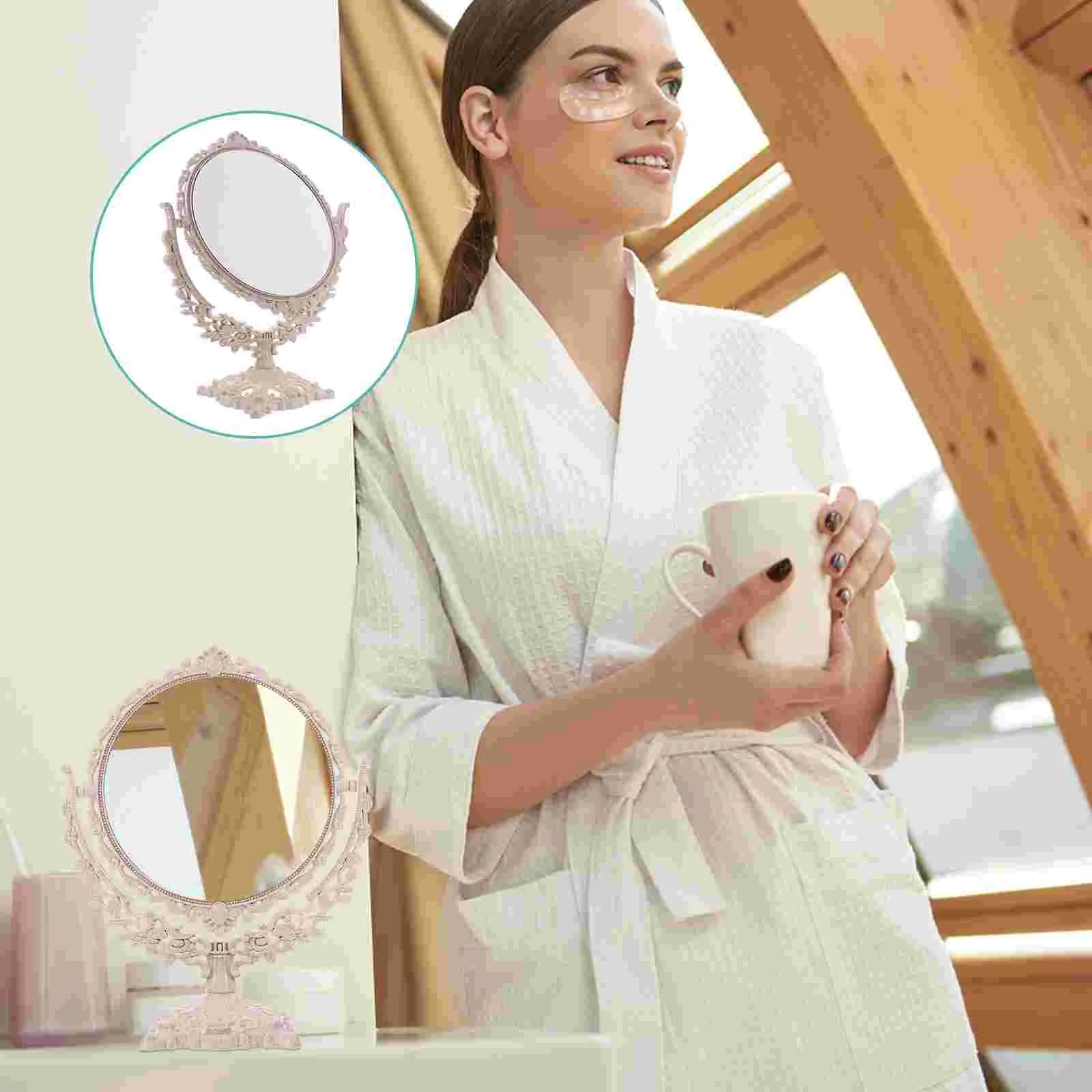 

Tabletop Mirror Vanity Mirror Rotating Double-side Makeup Retro Standing European Style Round