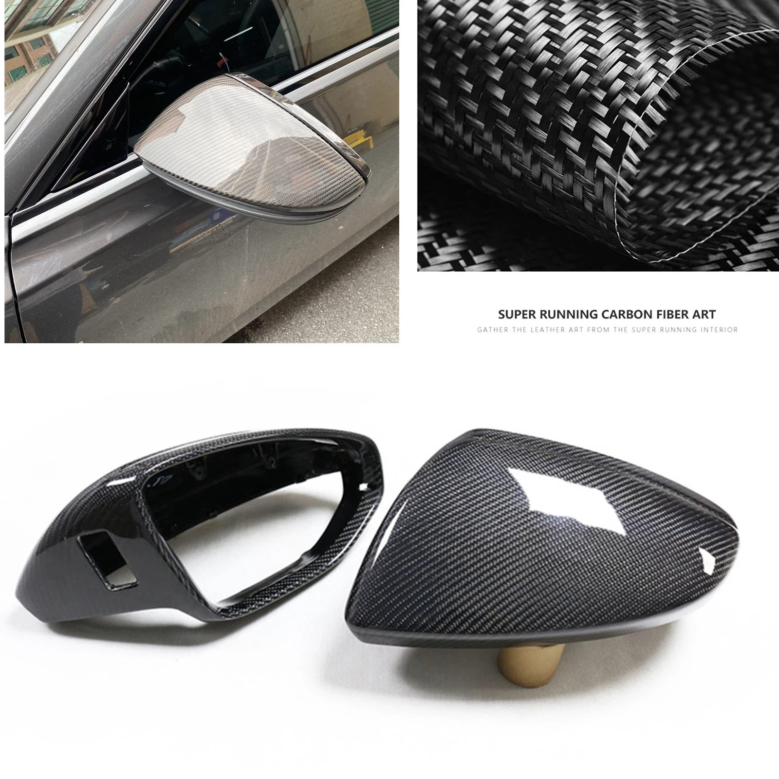 

Чехол для зеркала для AUDI A6 A7 A8 2019-2020 с полосой безопасности, Внешний чехол из настоящего углеродного волокна для заднего вида, сменная крышка