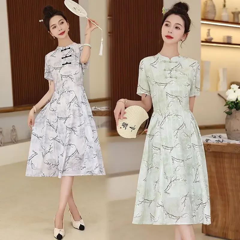 Женское платье из жаккардовой ткани новинка лета 2024 китайская винтажная юбка с
