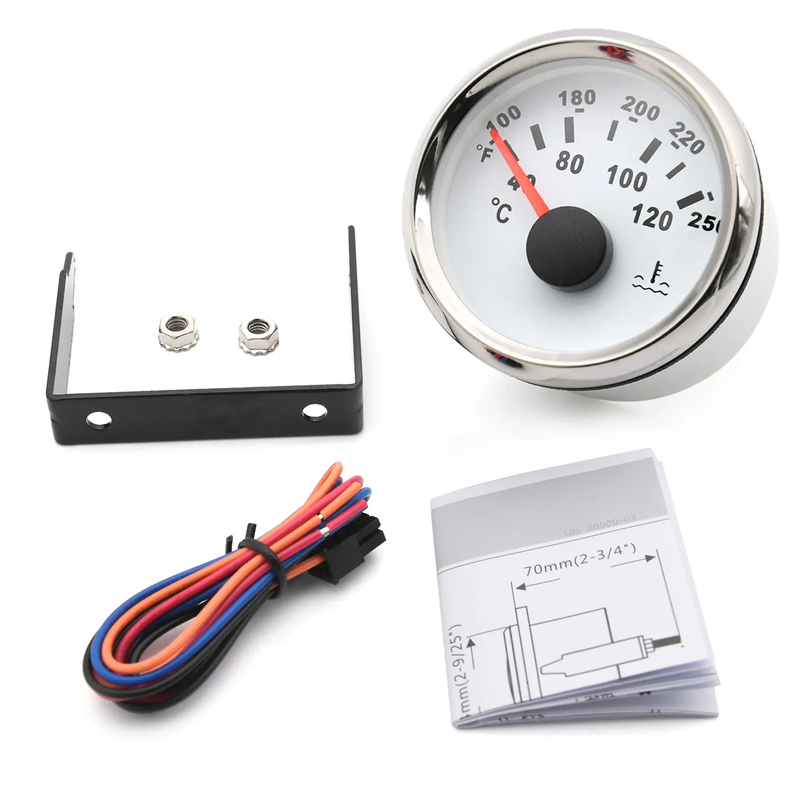 

AD 52mm Car Truck Boat Water Temp Gauge Temperature Sensor 40-120 Moto Meter Vehicle Indicator For Auto With Red Backlight