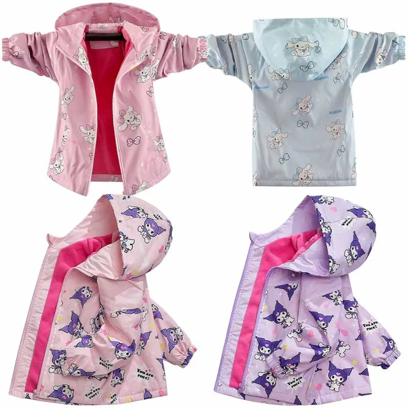 

Sanrios аниме мультфильм Милая Детская ветрозащитная куртка Cinnamoroll Kuromi девочки Весенняя осенняя одежда плотное Спортивное повседневное пальто