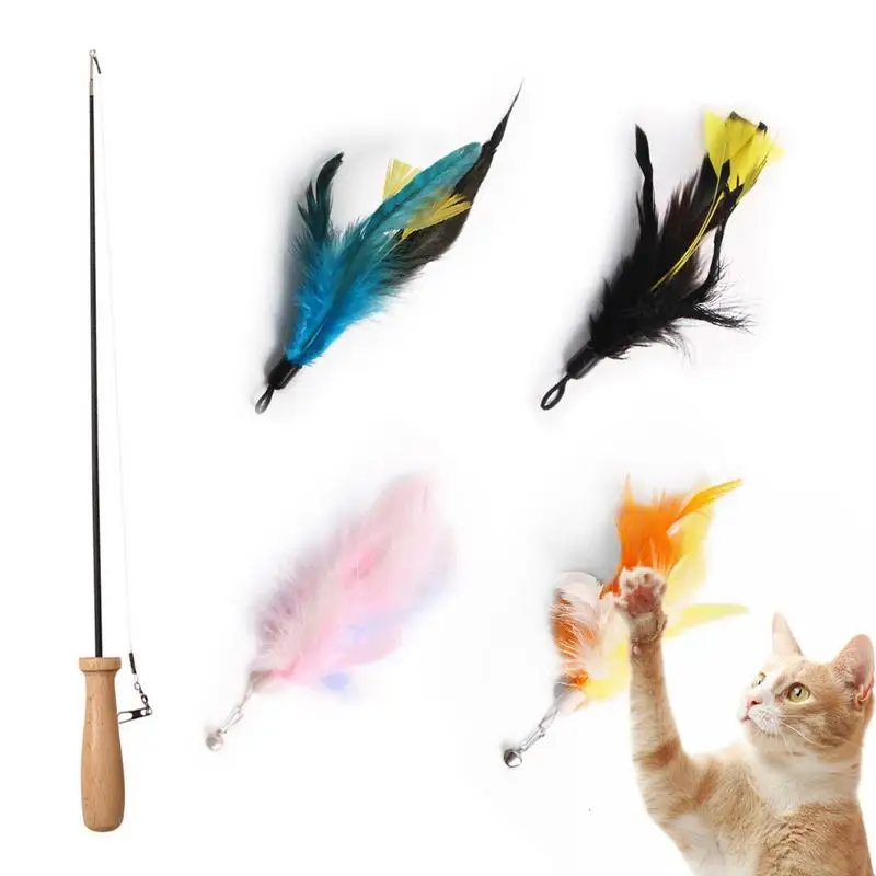 

Cat Interactive Teaser Toy Funny Exercise Retractable Cat Wand Toys And Replacement Teaser With Bell Refill Cat For Indoor Cats