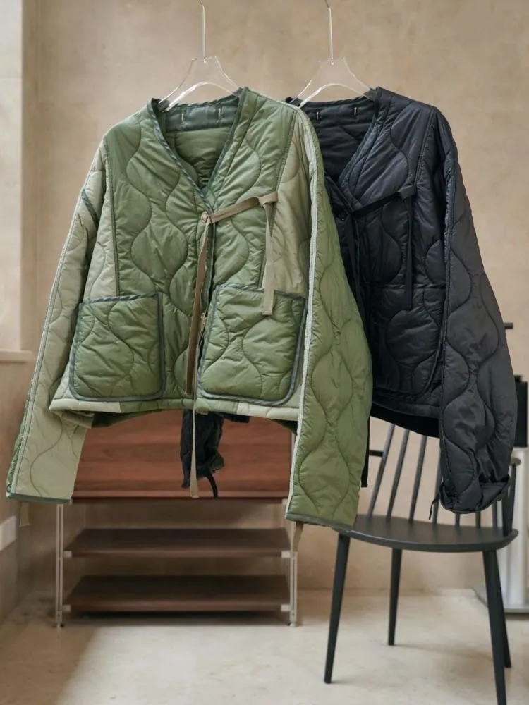 2022 Fall Winter Bat Sleeve Short Contrast Color Cotton-Padded Jackets Parkas Women Loose Profile Light Leisure Warm Coats