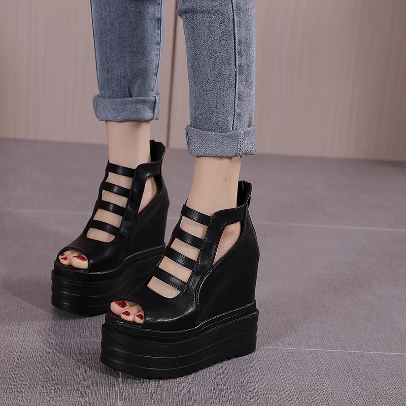 

15cm Summer New Hollow High Heel Roman Shoes Women Shoes Fashion Wedge Open Toe Platform Sandals