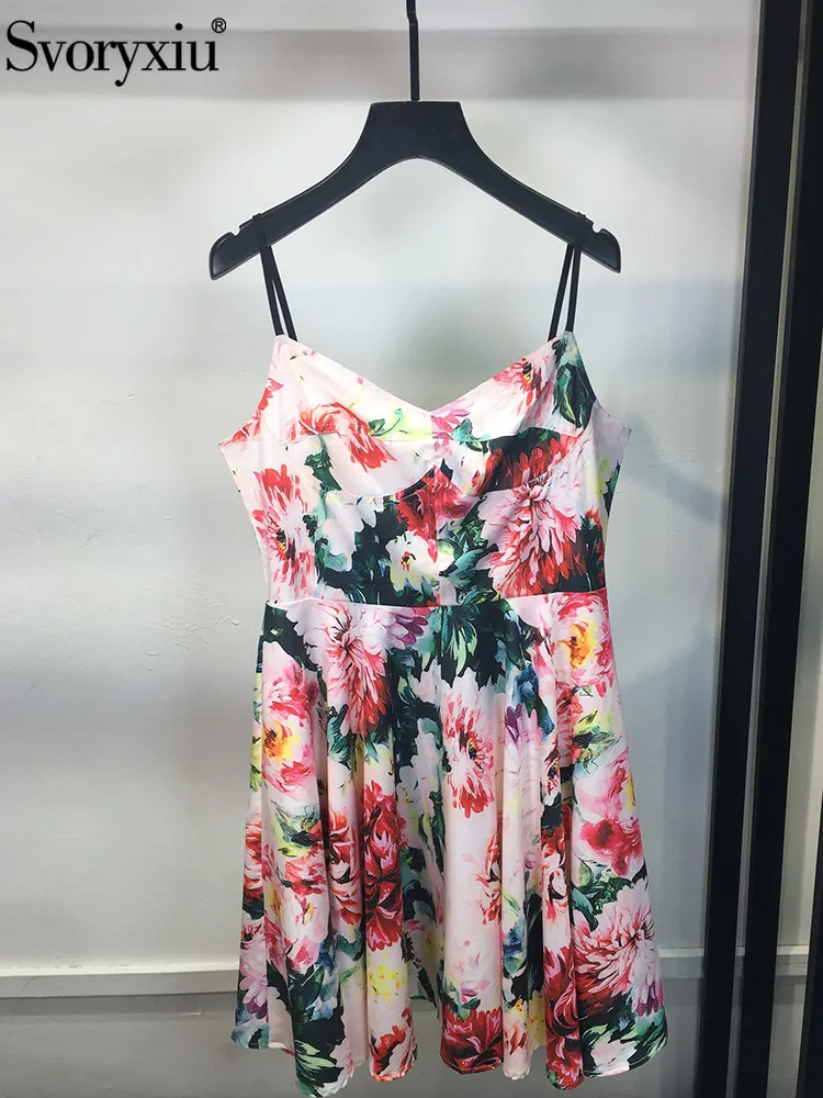 

Женское Короткое платье на бретельках Svoryxiu, разноцветное винтажное платье без рукавов с высокой талией и цветочным принтом на лето 2019
