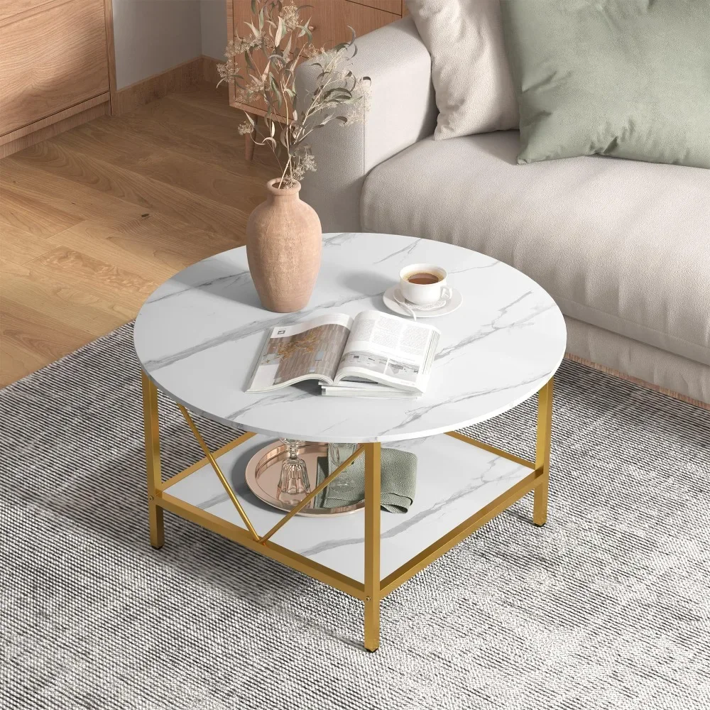 Новый круглый журнальный столик для гостиной деревенский 32-дюймовый с полкой