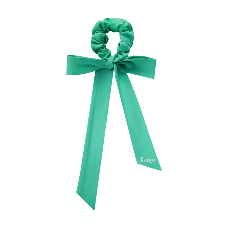 Logo Printed Love Knots Tie Scrunchie Long Flowy Attached Bow Strings Headband For Women Cute Yoga Accessories