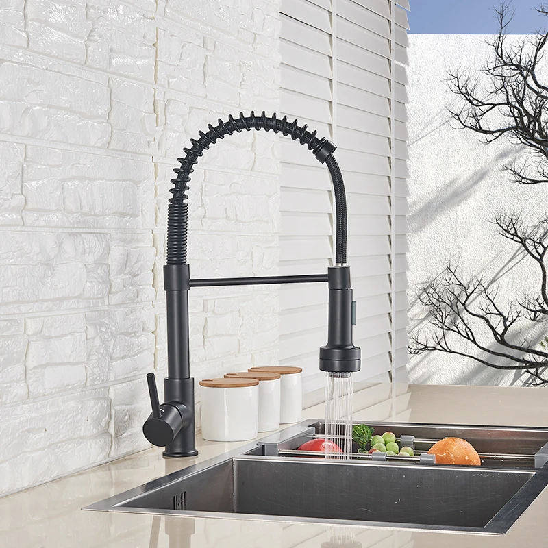 

Led Nozzle Kitchen Faucet Deck Mounted Pull Down Black Faucets 360 Degree Rotation Stream Sprayer Hot Cold Mixer Taps