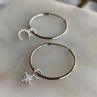 new asymmetrical star moon hoop earrings for women korean temperament cz dangle drop earring personality ear jewelry