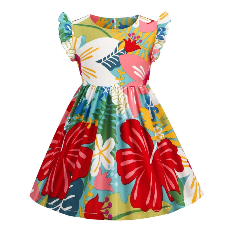 

2022 New Arrival Baby Girl Dress Short Sleeve Flower Print Cotton Casual Wear Kids Clothing Children's Wear Summer 2-7 Year