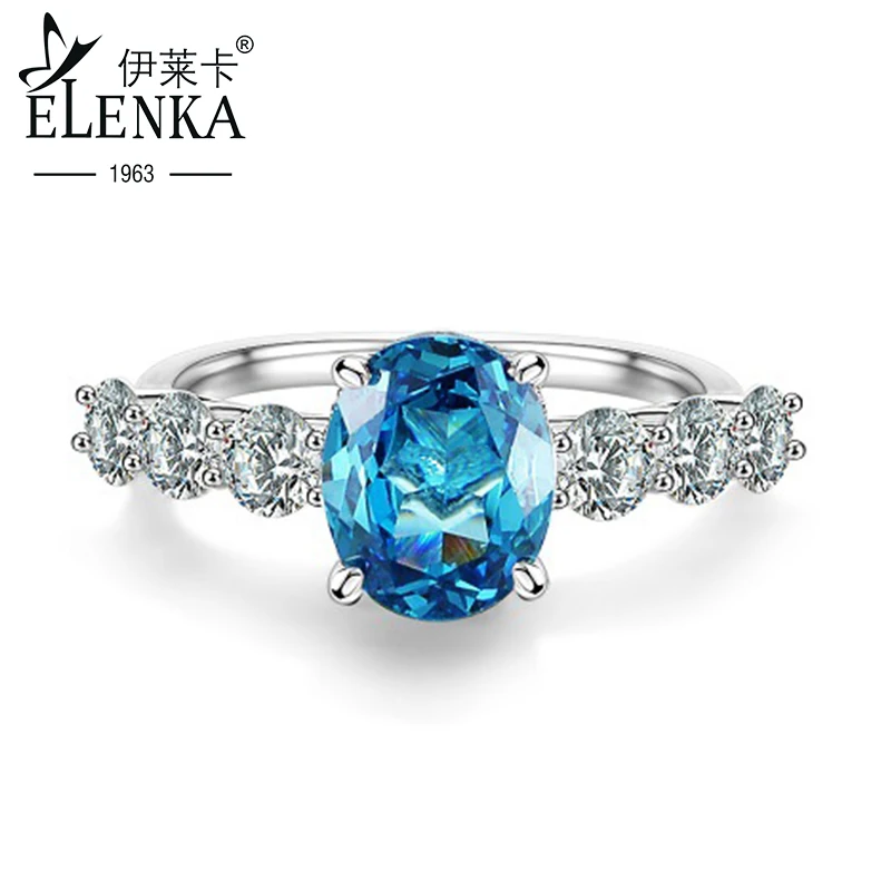 

Luxury S925 Sterling Silver Aquamarine Ring for Women High Carbon Diamond Oval Gemstone Ring Wedding Jewelry Set Gifts for Girls