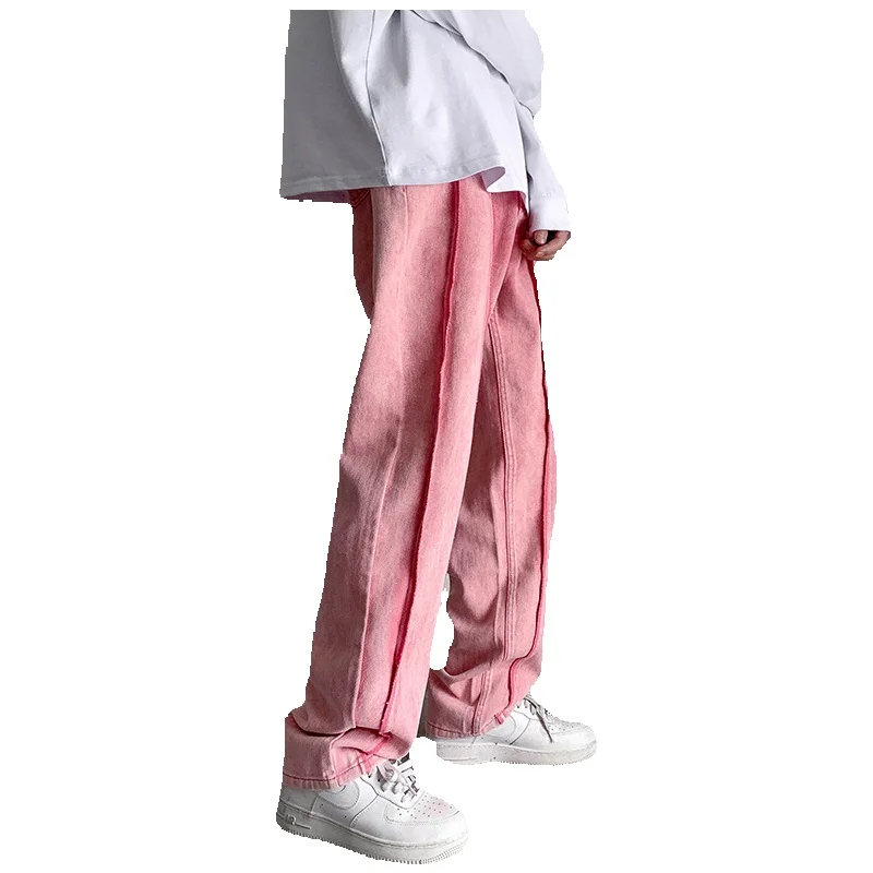 Pink/White/Black Baggy Jeans Men Fashion Casual Straight Jeans Men Streetwear Loose Hip Hop Wide Leg Denim Pants Mens Trousers