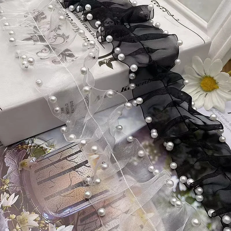 

6cm Wide Luxury Tulle 3d Beaded Organza Pleated Fabric Faux Work Ruffles Trim Wedding Dress DIY Decor Dress Sewing Splices