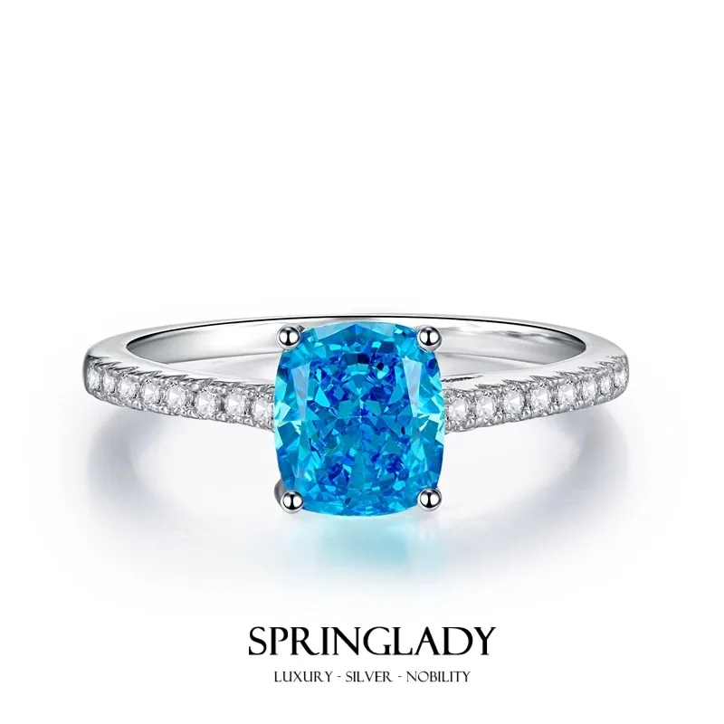 

SpringLady 2023 New Blue Crushed Ice High Carbon Diamond Ring for Women S925 Female Jewelry Wedding Party Birthday Gift Jewelry