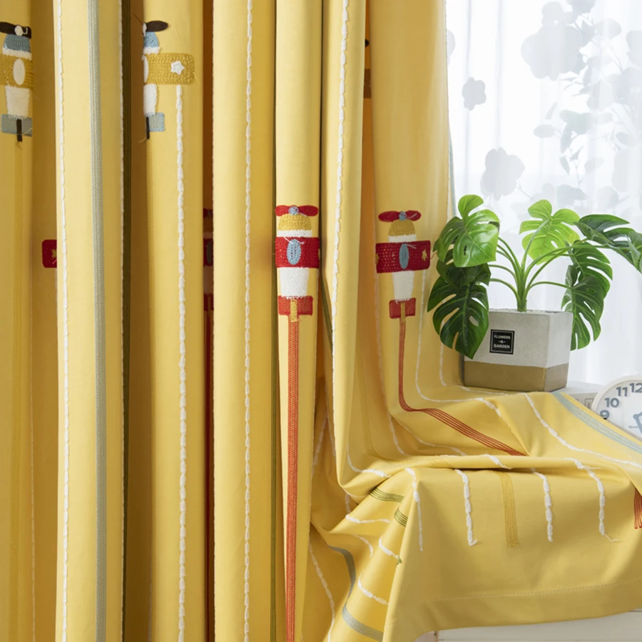 Мультяшные занавески для детской комнаты подарок мальчиков желтые оконные с