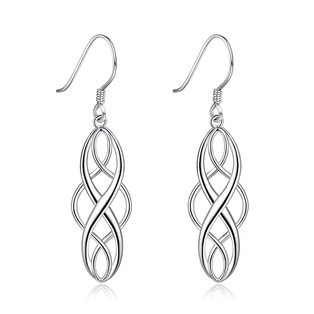 

PTE Explosive 2-color Electroplated Simple Twisted Geometric Shaped Hook Sterling Silver Earrings