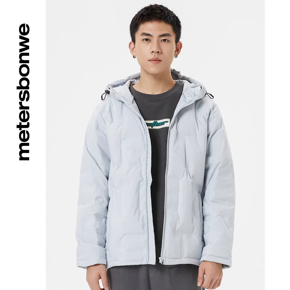 Metersbonwe Men's 22New Winter Direct Embossing Hooded Down Jacket Solid Color 90%Duck Down Warm Wear Youth Casual Outwear
