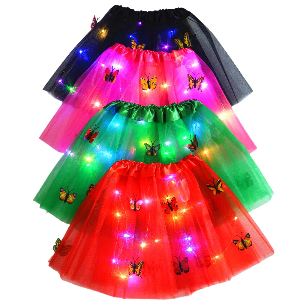 Рождество Хэллоуин СВЕТОДИОДНАЯ светящаяся бабочка в горошек цветок юбка-пачка