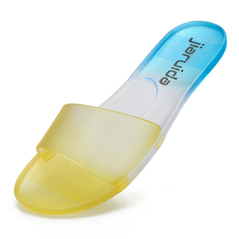 

Women Candy Gradient Transparent Slides Summer Flat Bottom Plus Size Beach Sandals Shoes Ladies Casual One-word Jelly Slippers