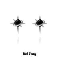 heifeng hot sale black stud earrings for men gifts popular style hip hop geometric high quality brass earrings gifts for man