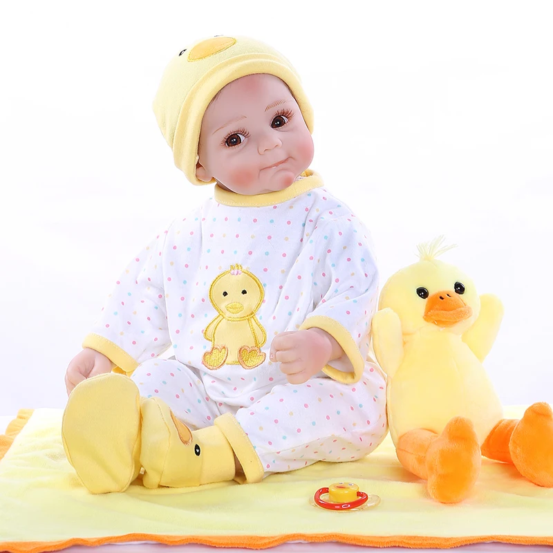 

52CM reborn baby doll lifelike newborn baby duck dress set lovely smile face weighted doll rooted hair high quality