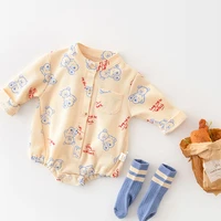 infant baby boy bodysuit spring autumn girl cartoon bear letter print rompers playsuits for newborns cotton waffle kids clothes
