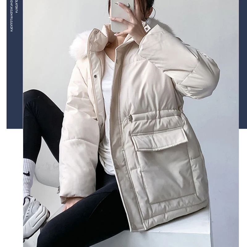 Женская парка с большим меховым воротником теплая Толстая на хлопковом