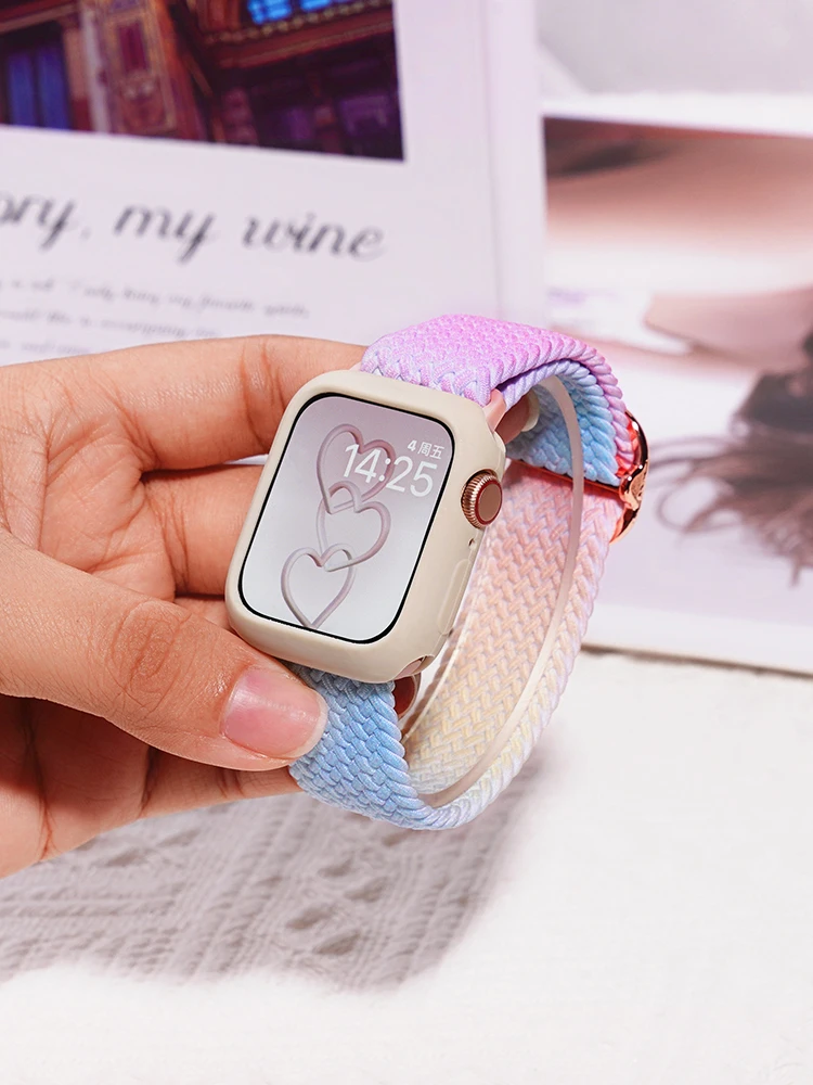 

Новинка для Apple Watch Band Ultra 49 мм 44 мм 40 мм 45 мм 41 мм 42 мм 38 Rainbow вязаный ремешок для iWatch Series 8 7 6 5 SE 4 3 браслет