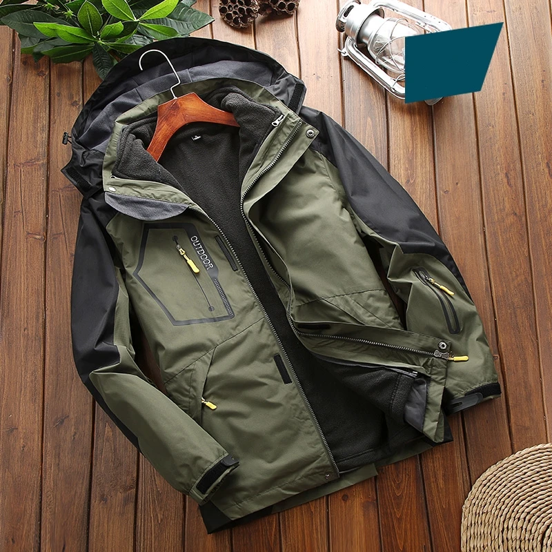 

Men's 3 In 1 Thermal Waterproof Windproof Jacket Winter Thick Warm Camping Hooded Coats Size L-6XL Fleece Linner Parkas Clothes