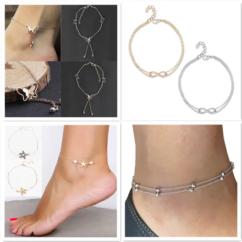 

Butterfly Gold Silver Color Pendant Anklets Foot Chain Summer Tassel Rhinestone Beach Leg Bracelet Handmade Anklet Jewelry