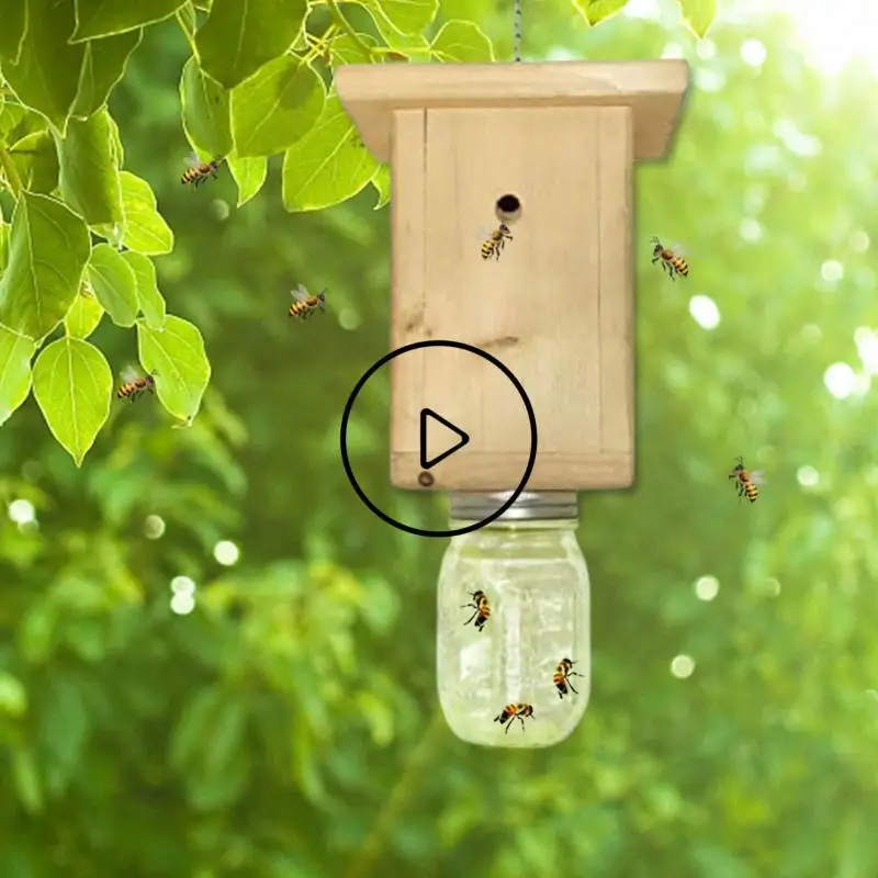 

Wood Bee Fly Trap Waterproof Durable Outdoor Wasp Trap Catcher Durable Wood Cabin Style Carpenter Bee Trap Mosquito Killler