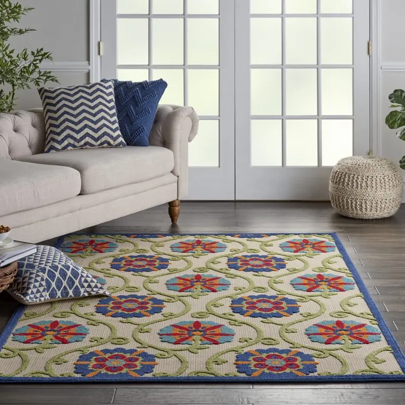 

Aloha Indoor/Outdoor Blue/Multicolor 3`6" x 5`6" Area Rug, (4x6)