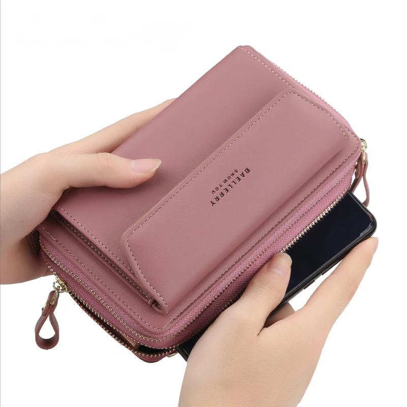Fashion Long Ladies Wallet Double Credit Card Holder Zipper Coin Purse Mobile Phone Bag Women's money Bag Messenger Shoulder Bag