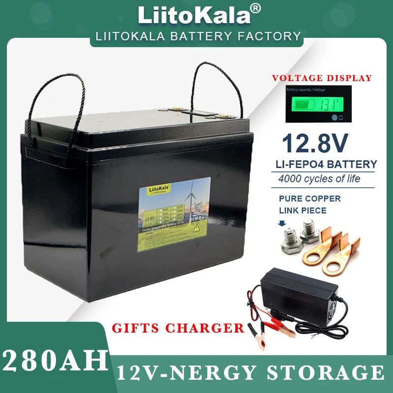 

LiitoKala 12.8V 280Ah LiFePO4 battery pack with 12V 4s BMS For RV Campers Golf Cart Off-Road Solar Wind 14.6v Charger Tax Free