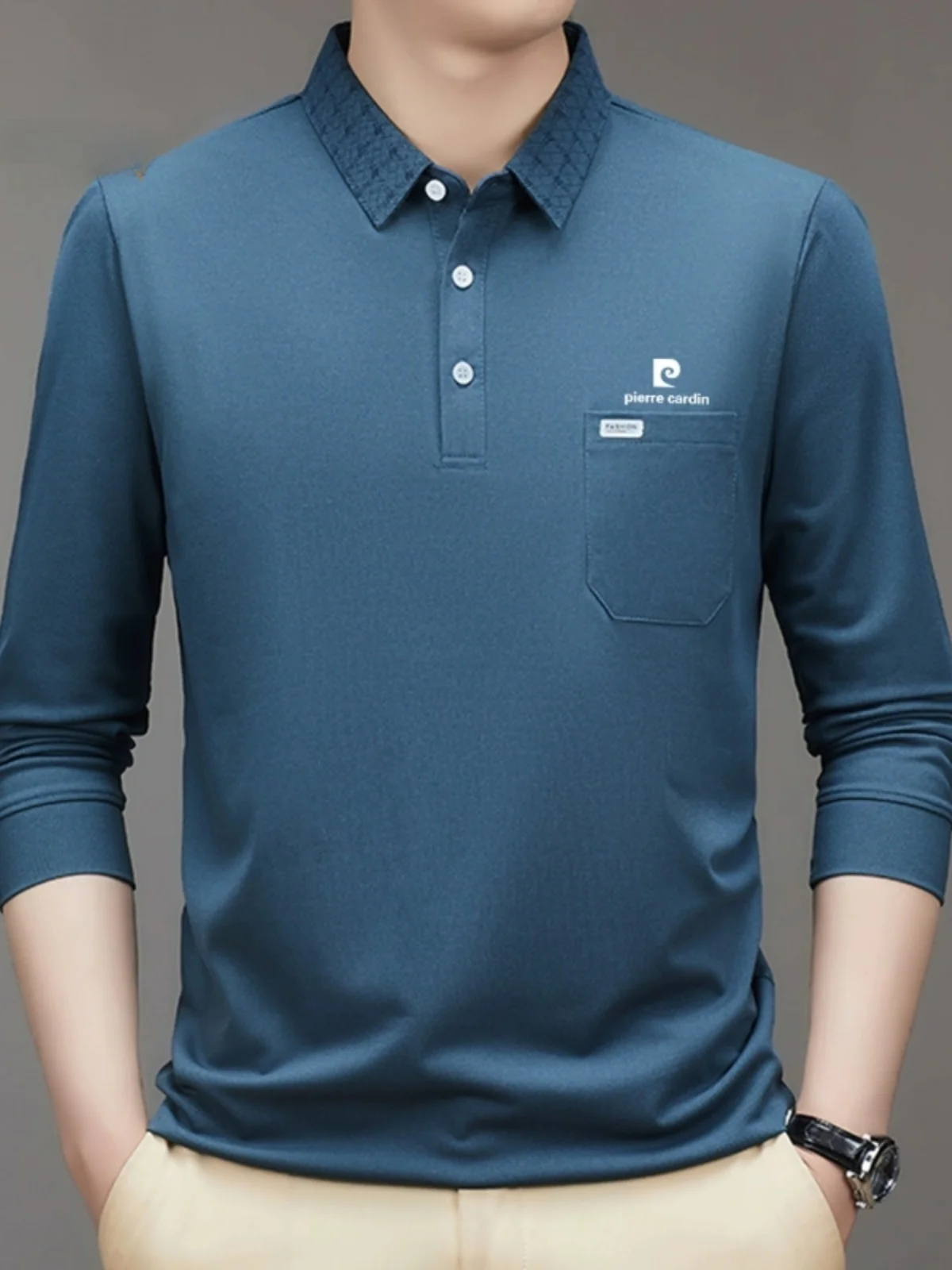 Pierre Cardin Высококачественная мужская шелковая рубашка-поло 2023 новая рубашка с