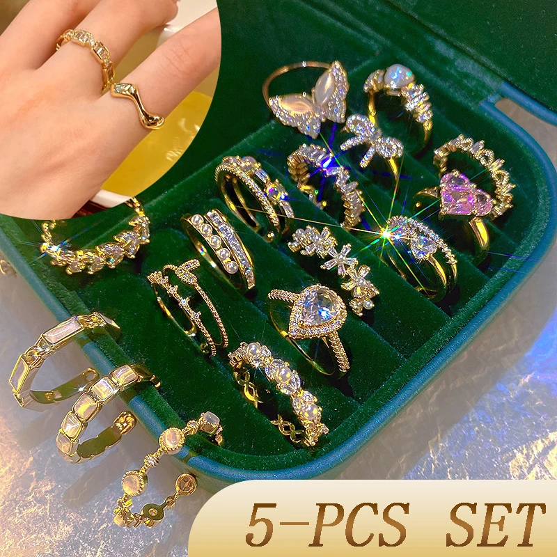 

5 PCS Finger Rings for Women Gift Beauty Fashion Accessories Set Couple Girls Jewelry Simplicity Versatile Craft Imitation Pearl