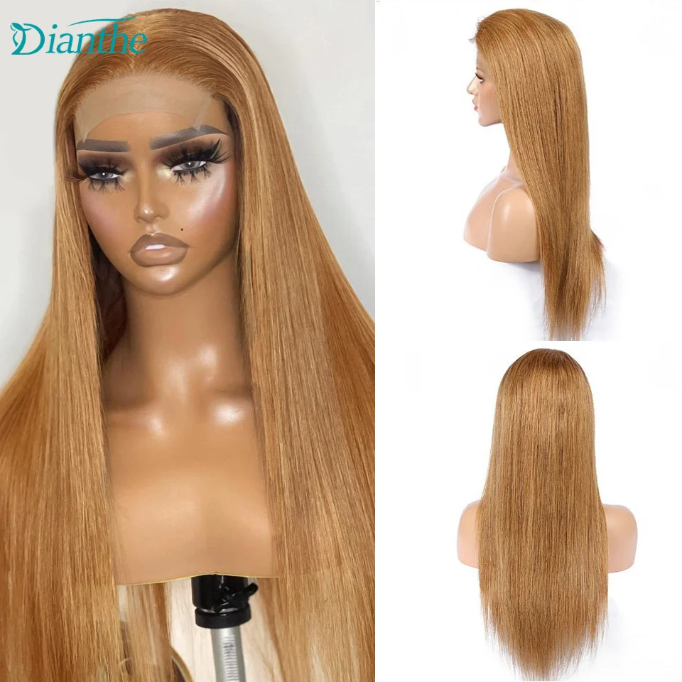 Brazilian Straight Human Hair Wigs Honey Blonde 4x4 Lace Closure Wigs Pre Plucked Transparent Lace Wigs For Women Hair Dianthe