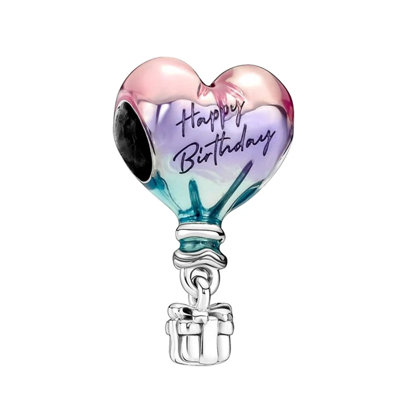 

Fit Original Pan Charms Bracelet Colorful Enamel Happy Birthday Hot Air Balloon Pendant DIY Jewelry For Women Kid Box Gift Beads