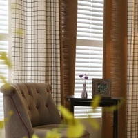 japanese style modern curtain lattice cotton and linen semi blackout curtains for living room bedroom balcony curtains finished